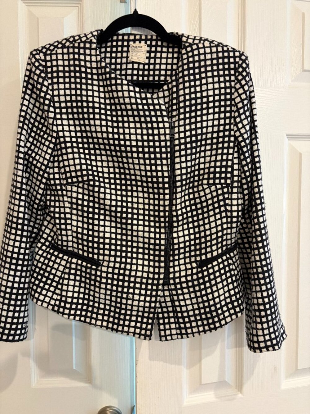L'AGENCE Black and White Grid Knit Blazer